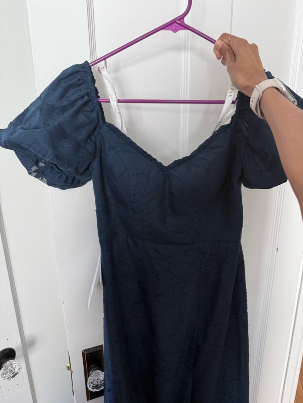 NWT Navy Puff-Sleeve Midi Dress - Picture 3 of 4